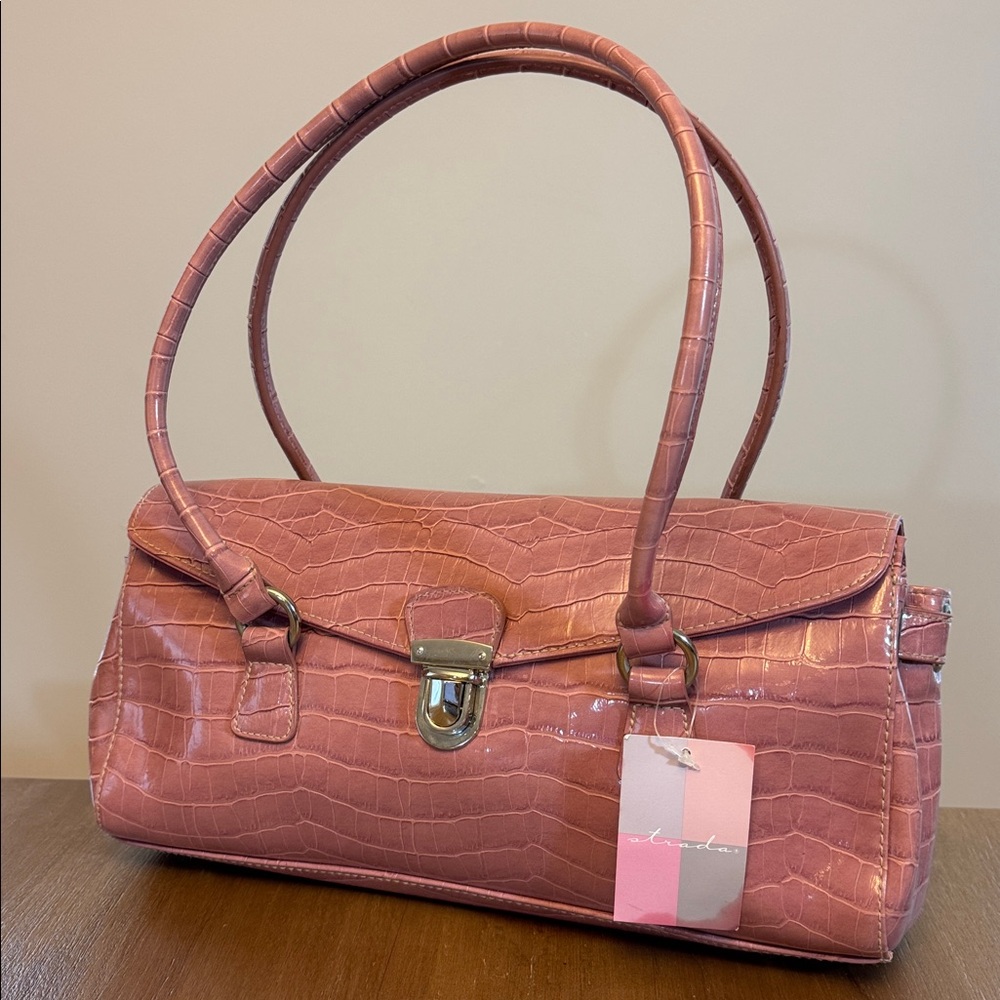 Pink Crocodile-Embossed Handbag - Picture 5 of 15
